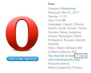 Opera, primul browser "strain" acceptat de Apple in Mac App Store. Trebuie sa ai cel putin 17 ani ca sa-l descarci!