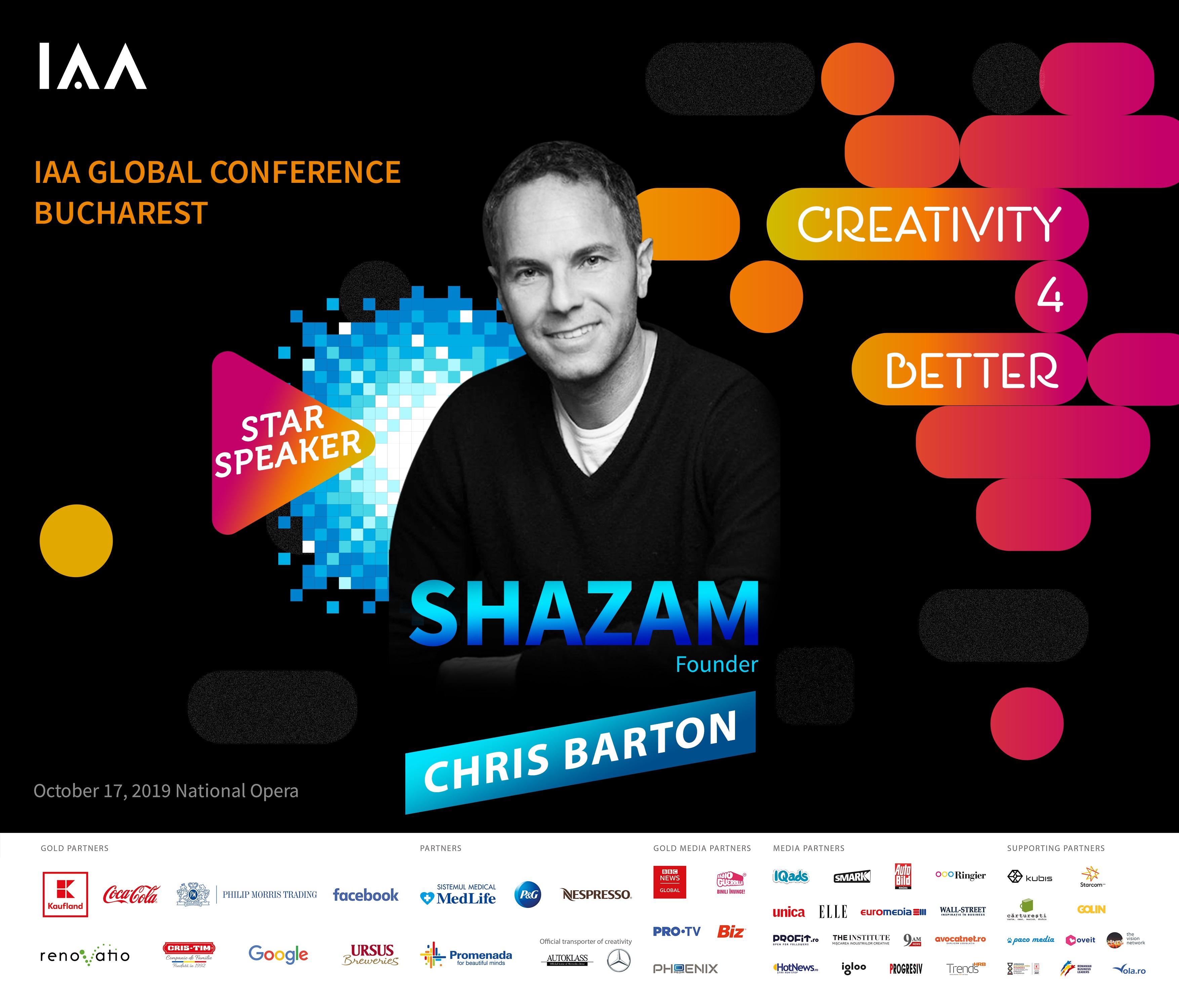 Chris Barton, Fondatorul Shazam, vine pe scena Conferintei Globale IAA "Creativity4Better"