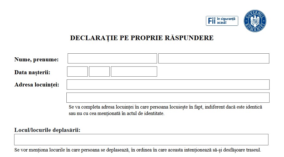 Declaratia pe propria raspundere a fost MODIFICATA deja. Descarca aici NOUL FORMULAR