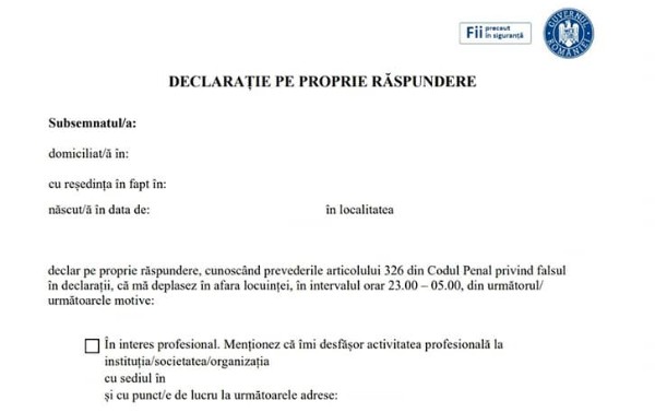 DOCUMENT. Descarca noua Declaratie pe Propria Raspundere si Adeverinta pentru angajator