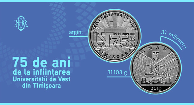 Emisiune numismatica BNR avand ca tema 75 de ani de la infiintarea Universitatii de Vest din Timisoara